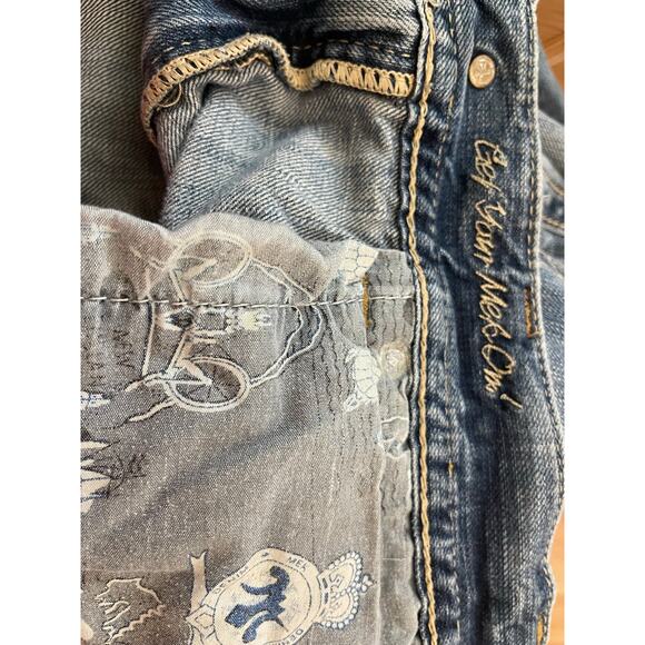 MEK Denim Blue Jeans Grand Island Distressed Button Flap Pockets 32x32 - Picture 6 of 10